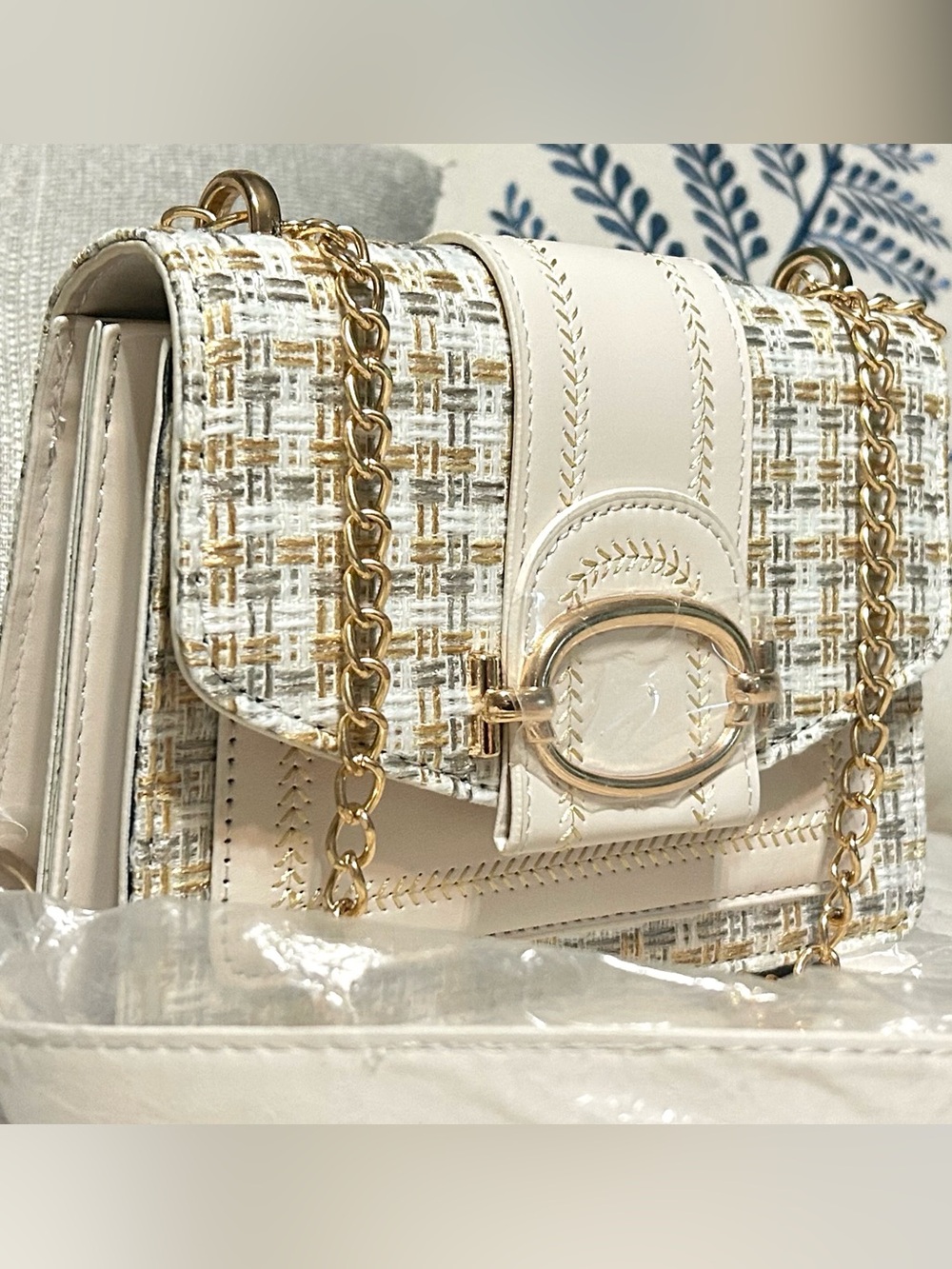 Elegant Cream Mini Crossbody with Gold Chain